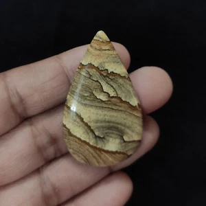 56.80 Cts Natural Cabochon Picture Jasper Pendant Supply 49X29X5.5 MM - Picture 1 of 6