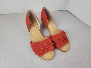 Latigo Womens Wedge Shoe Orange Ruffle Front Sz 6.5 Cork Bottom - Picture 1 of 6