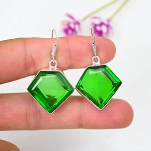 Green Tourmaline Gemstone 925 Sterling Silver Handmade Earring Jewelry Wife Gift - Picture 1 of 5
