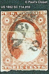 US 1852 SC 11A 3¢ WASHINGTON DULL RED PLT 2L OR 3 RELIEF A UNG NYC CNX FINE #10 - Picture 1 of 2