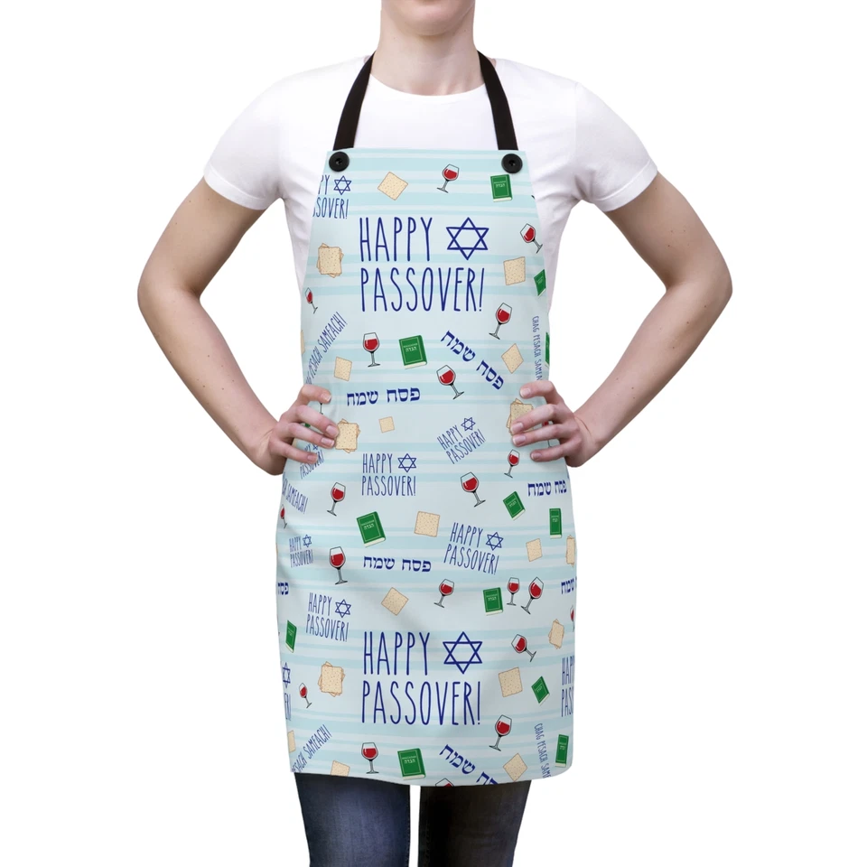 Happy Passover Apron for Pesach Seder With Matzo, Wine, Hebrew, and Haggadahs - Image 1 of 1