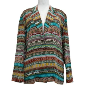 Blusa Cazadora Carvency Vintage Años 80 Seda Animal Africano Estampado Rayas EU 36-M - Imagen 1 de 12