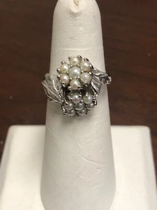 BEAUTIFUL VINTAGE 14K WHITE GOLD PEARL RING - Picture 1 of 7