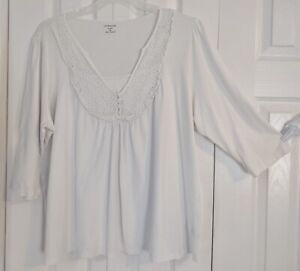 Ladies Casual Shirt-Snow White-Crochet-3/4 Sleeve-Plus Size 2X-Croft & Barrow