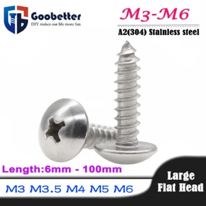M3-M6 Phillips Truss Head Self Tapping Screws Large Flat Head A2 304 Stainless - Picture 1 of 87
