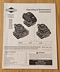 Briggs & Stratton Operating & Maintenance Instructions Models 9B900 - 10D900 - Picture 1 of 5