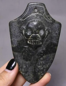 9cm Meteorite Iron (Black Magnet)Skeleton People Head Skull Token Amulet Pendant - Picture 1 of 5