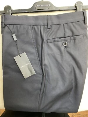 Pantalones de lujo para hombre nuevos con etiquetas $845 Giorgio Armani etiqueta negra lana azul - talla 46 UE Foto 1 de 4
