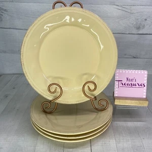Rachael Ray CUCINA ALMOND CREAM Embossed Edge Rim Stoneware Dinner Plates Set 4 - Picture 1 of 19