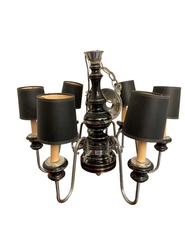 Romantic Chandelier Pendant 6 Arm Lights Porcelain Mid Century Italian Black Cover