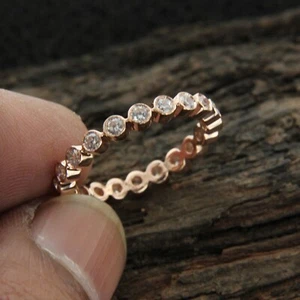 2Ct Round Cut Lab-Created Diamond Bezel Set Eternity Ring 14k Rose Gold Finish - Picture 1 of 7