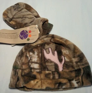 NWT Hot Shot Youth Reversible Antler Fleece Beanie HAT & gloves pink HUNTING - Picture 1 of 9