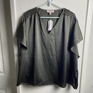 Philosophy Flutter Sleeve Top Women’s Size 3X Green V-Neck Short Sleeve Blouse - Picture 1 of 4