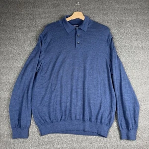 Vintage John Ashford Fine Italian Merino Wool Sweater Men's XL Blue Collared - Picture 1 of 7