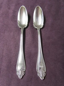 MARQUISE 2 Fruit Spoons 1900 Rogers Silverplate Ornate Monogram  - Picture 1 of 3
