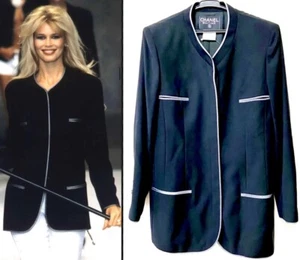 4K Chanel Vintage 1996 Black Tweed Barbie Long Jacket 36 38 4 6 Top Coat Vtg S M - Picture 1 of 5