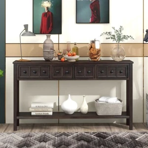 Rustic Entryway Console Table Sofa Table with 2 Different Size Drawers Espresso - Picture 1 of 9