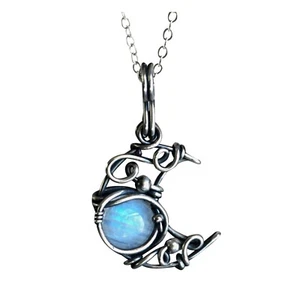 Collana Vintage Boho Pietre di Luna Semplice Luna Ciondolo Collana Gioielli Catene - Foto 1 di 9