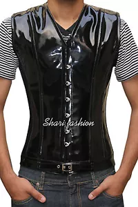 NEW PREMIUM QUALITY VERY ATTRACTIVE MEN PVC BLACK CORSET WITH LACEUP BACK S-7XL - Picture 1 of 4