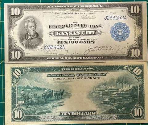 Reproduction Federal Reserve Bank Note $10 1915 Kansas City See Descriptn Below Cover