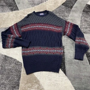 Vintage Pendleton Wool Sweater Men Large Blue Fair Isle Chunky Cable Knit USA - Picture 1 of 9