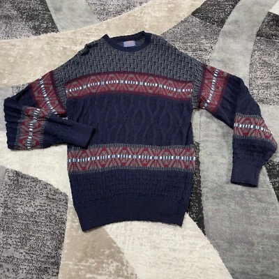 Vintage Pendleton Wool Sweater Men Large Blue Fair Isle Chunky Cable Knit USA - Image 1 of 4