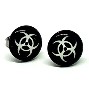 Biohazard Stud Earrings Virus Biological Steel Earrings Punk Rocker Jewellery - Picture 1 of 12