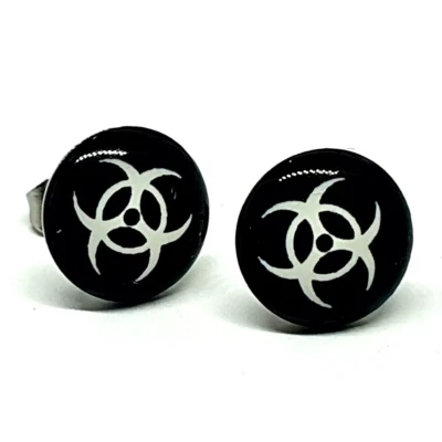 Biohazard Stud Earrings Virus Biological Steel Earrings Punk Rocker Jewellery - Image 1 of 4