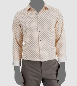 Alfani Men's Yellow Geo Print Long Sleeve Dress Shirt 17-17.5 36-37 - Picture 1 of 2