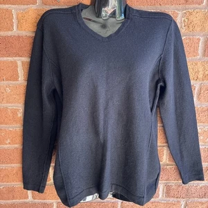 INC 100% Merinowolle schwarz Damen Pullover Größe L V-Ausschnitt - Bild 1 von 4