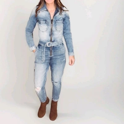 Mono vaquero KUT para mujer talla 6 lavado medio desgastado cáñamo crudo grunge manga larga Foto 1 de 4