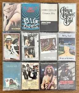 12 Classic Rock Cassettes, Used, Peter Frampton, Aerosmith, Allman Bros, SRV, - Picture 1 of 1