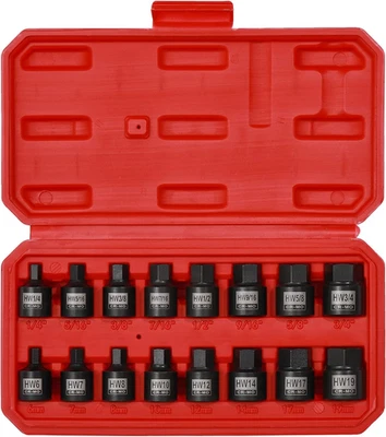 EMENTOL 16PCS 3/8" Drive Low Profile Impact Hex Driver Set, Sae/Metric - Image 1 of 4