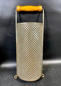 Antique Punched Tin Half Round Grater w/ Wood Handle Boston ~ Primitive Kitchen - Picture 1 of 9