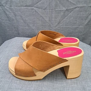 NUOVI sandali zoccoli svedesi Hasbeens marroni da donna 39 taglia US 9 pelle legno - Foto 1 di 13