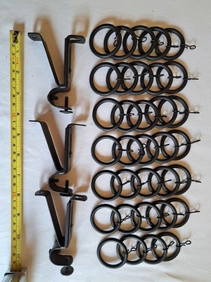 Metal Curtain Pole Rings  & Hooks (30mm) x34 plus x3 adjustable wall brackets. - Image 1 of 4