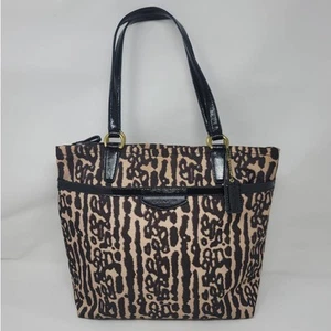 Coach Ocelot Leopard Animal Print Canvas Tote Bag Handbag Purse Tan Brown - Picture 1 of 10