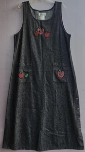 Abito vintage Mandal Bay donna XL nero denim applicazione mela tasche maglione anni 90 - Foto 1 di 7