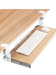 VIVO Light Wood Clamp-on Height Adjustable Keyboard & Mouse Under Desk Tray - Photo 1/9
