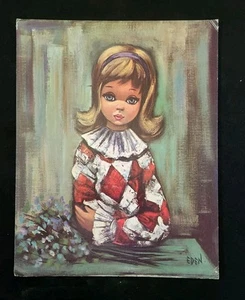 Impresión litográfica vintage Eden Big Eyes sobre cartón años 60 Pierrette Girl 11 x 14" - Imagen 1 de 7