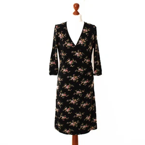 Damen KING LOUIE Schwarz Blumen 3/4 Ärmel Viskose Kleid Größe L 13100 - Bild 1 von 7