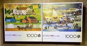 2X Charles Wysocki Americana Hi Neighbor Ice Rider Jigsaw Puzzles 1K PC Buffalo - Picture 1 of 4