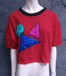 Vintage Mikhail Baryshnikov bauchfreies Oberteil rote Streifen geometrisch lockere Passform Ballett Tanz - Bild 1 von 6