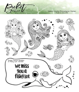 New Picket Fence Studios Clear Stamps 6" x 6" A Fishy Lot - Picture 1 of 4
