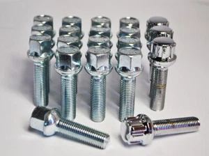 20 x M12 x 1.5, 40mm Thread, Radius Wheel Bolts and Lockers (Silver) - Picture 1 of 4