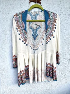 Neu mit Etikett Anthropologie Cleopatra Strickjacke weiß mehrfarbig Blumenmuster Gr. S - Bild 1 von 9