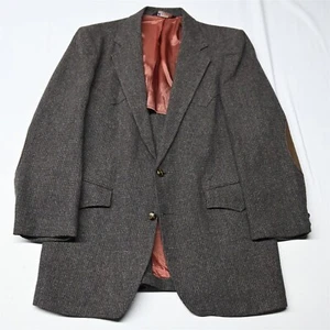 Vtg USA Made 44L Brown Tweed Western Yoke Rodeo USA Made Blazer Jacket Coat - Picture 1 of 12