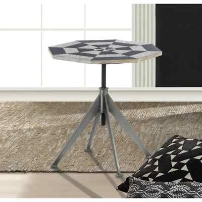 Nikki Chu 20.25" x 24.5" Iron Wood Black and White Checker Side Table - Image 1 of 2