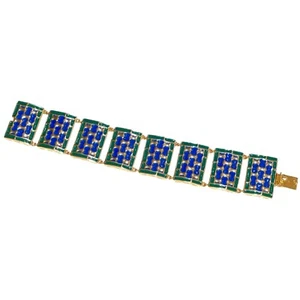 Vermeil Gold Vermeil massiv Sterlingsilber Emaille Panel Gliederkette breit Armband - Bild 1 von 3