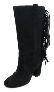 Nine West Women's Black Jayden Suede Fringe Western Boot Shoes Ret $169 New - Picture 1 of 5